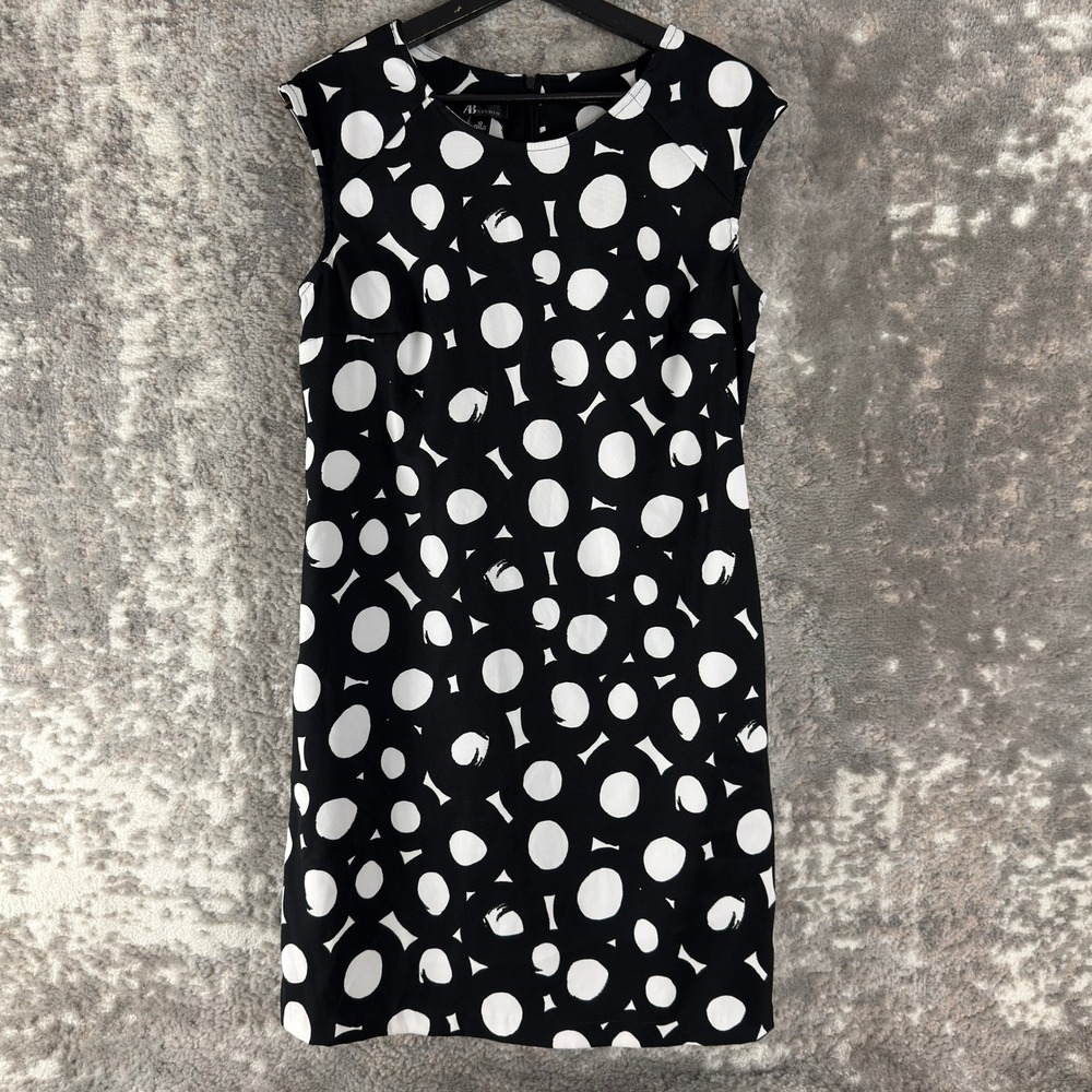 AB Studio Size 10 Polka Dot Abstract Shift Dress Black White‎ Sleeveless Women